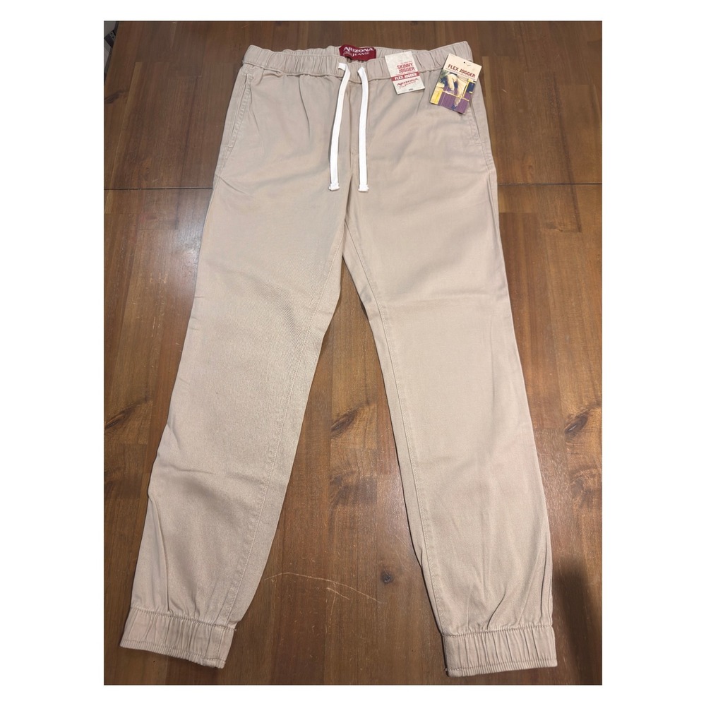 Arizona Jean Co Mens Skinny Flex Jogger Pants Khaki Tan Drawstring New Tag M